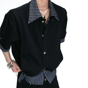 Mock-Layer Striped Polo Top and Pants Streetwear Set - main image 4
