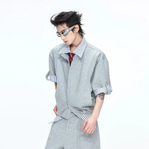 Mock-Layer Striped Polo Top and Pants Streetwear Set - main image 5