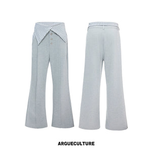 Mock-Layer Striped Polo Top and Pants Streetwear Set - Xiqiang Gray Pants