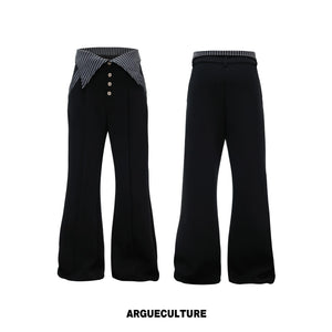 Mock-Layer Striped Polo Top and Pants Streetwear Set - Xiqiang Black Pants