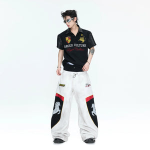 Racing Color-Block Straight-Leg Pants | Washed Cotton - main image 2