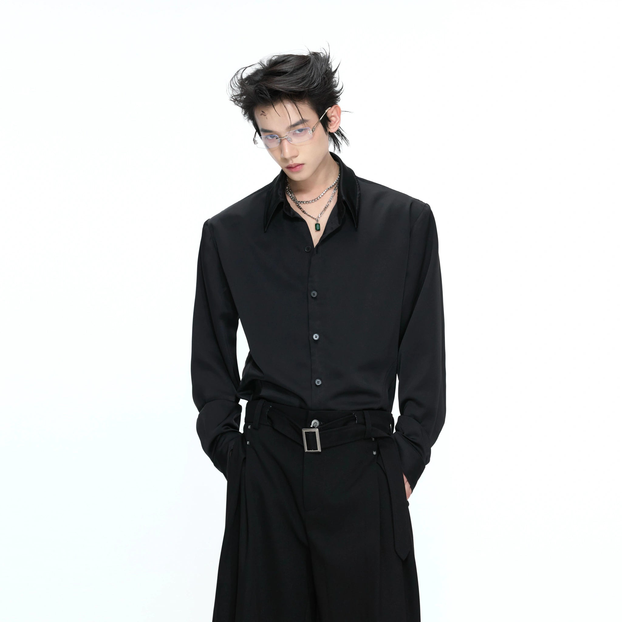 Structured Satin Acetate Shirt with Removable Shoulders - main image 2