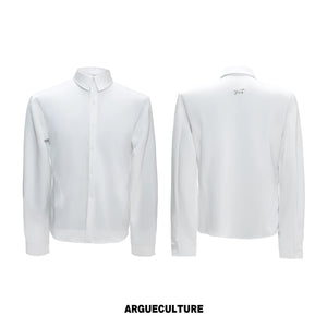 Structured Satin Acetate Shirt with Removable Shoulders - White Shirt