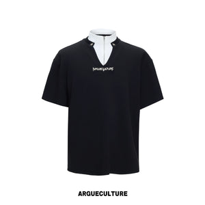 Color-Block Faux Two-Piece Cotton Tee | Relaxed Fit - Black Top