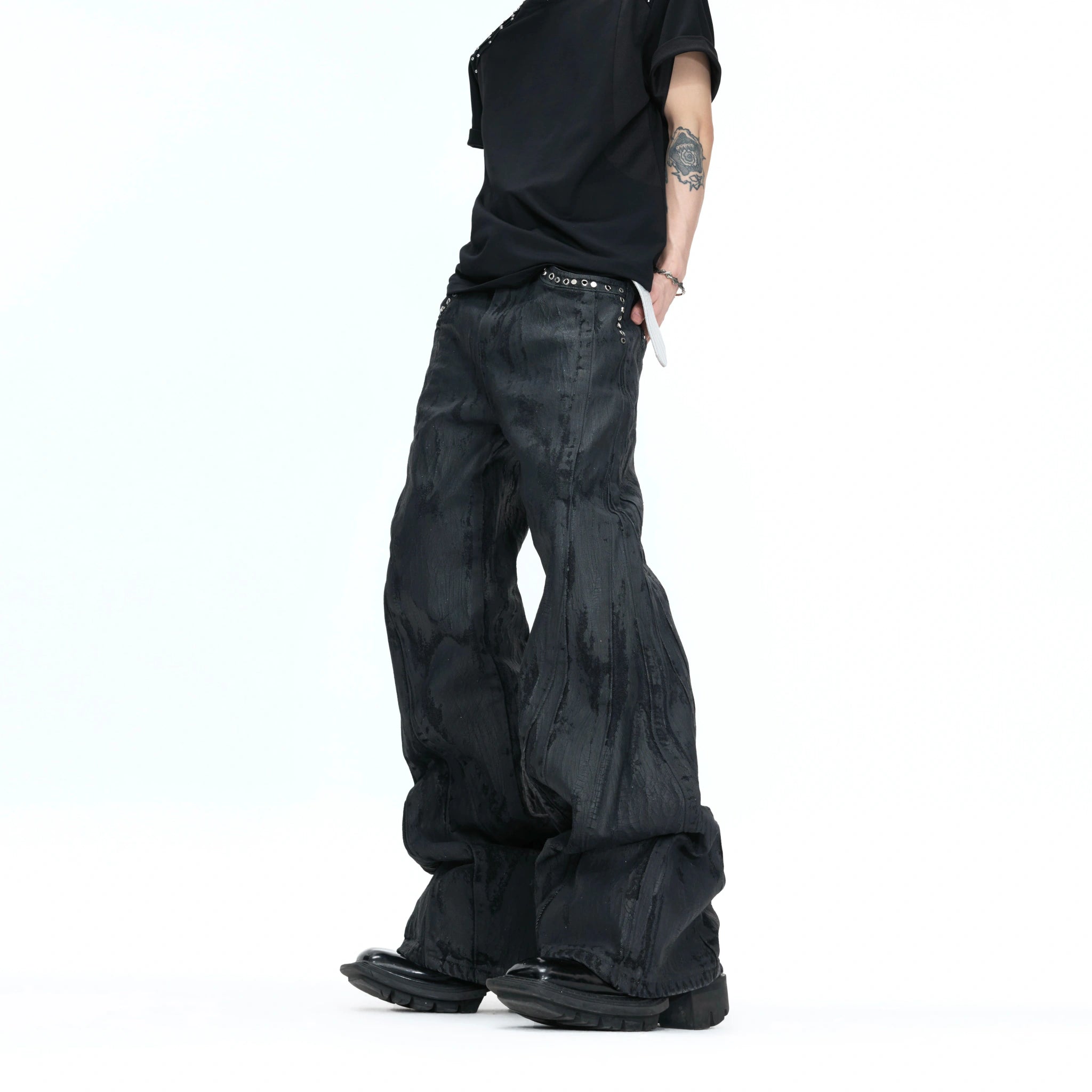 Black Waxed Rivet Straight-Leg Jeans | Argue Culture - main image 1