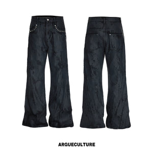 Black Waxed Rivet Straight-Leg Jeans | Argue Culture - Black Pants