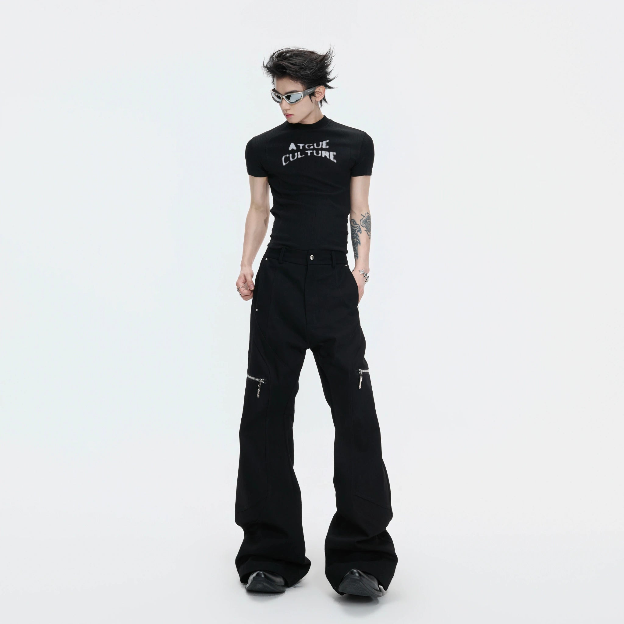 Black Ribbed Logo Fitted T-Shirt | Short Sleeve - main image 2