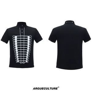Embroidered Stand-Collar Polo Shirt | Avant-Garde Tee - Black