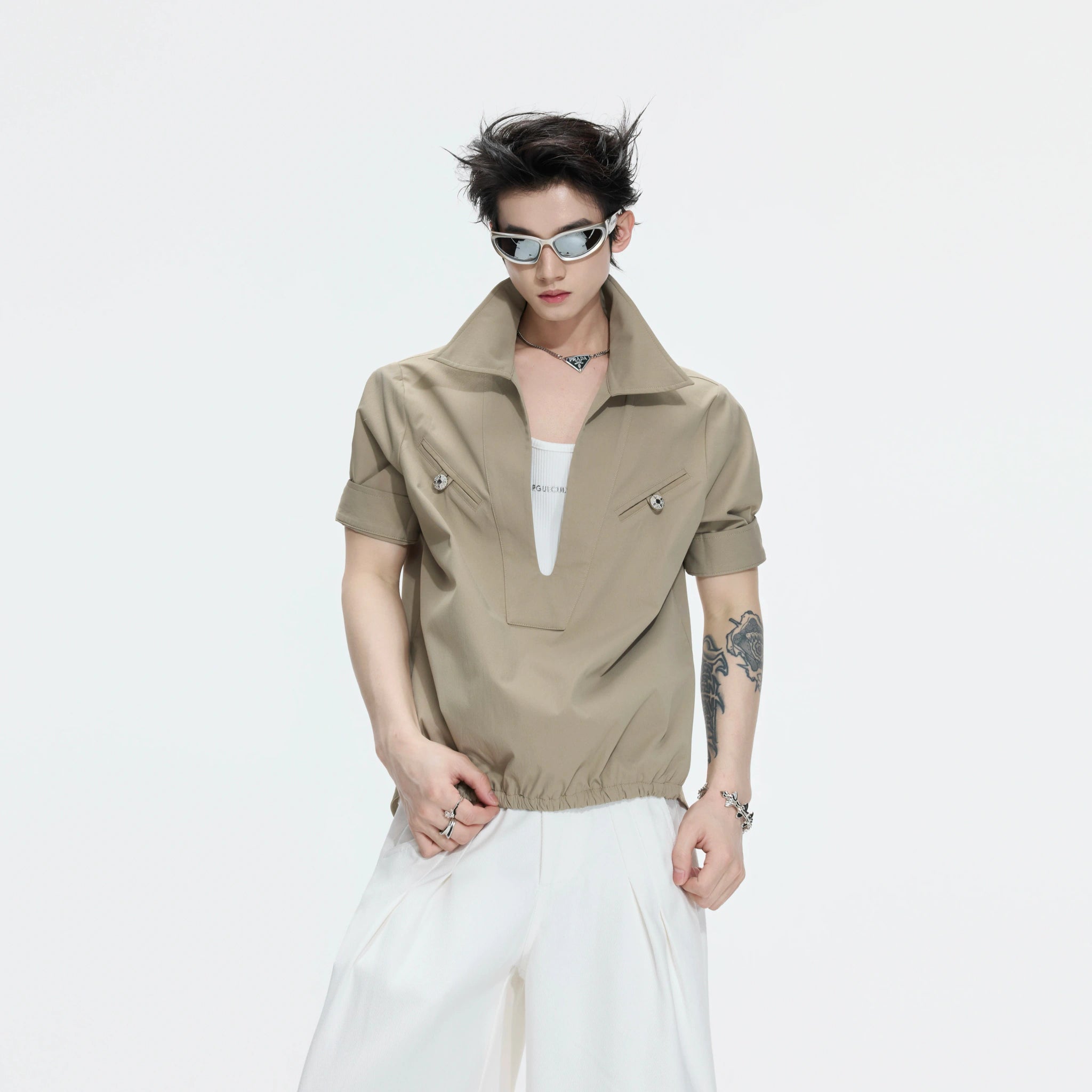 Mock-Layered Utility Shirt in Cotton Lyocell - main image 1