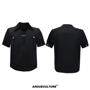 Mock-Layered Utility Shirt in Cotton Lyocell - Black Top