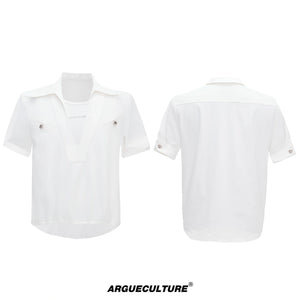 Mock-Layered Utility Shirt in Cotton Lyocell - White Top