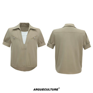 Mock-Layered Utility Shirt in Cotton Lyocell - Brown Top