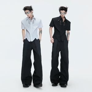 Asymmetric Stripe Shirt with Shoulder-Pad Detail | Streetwear - main image 5