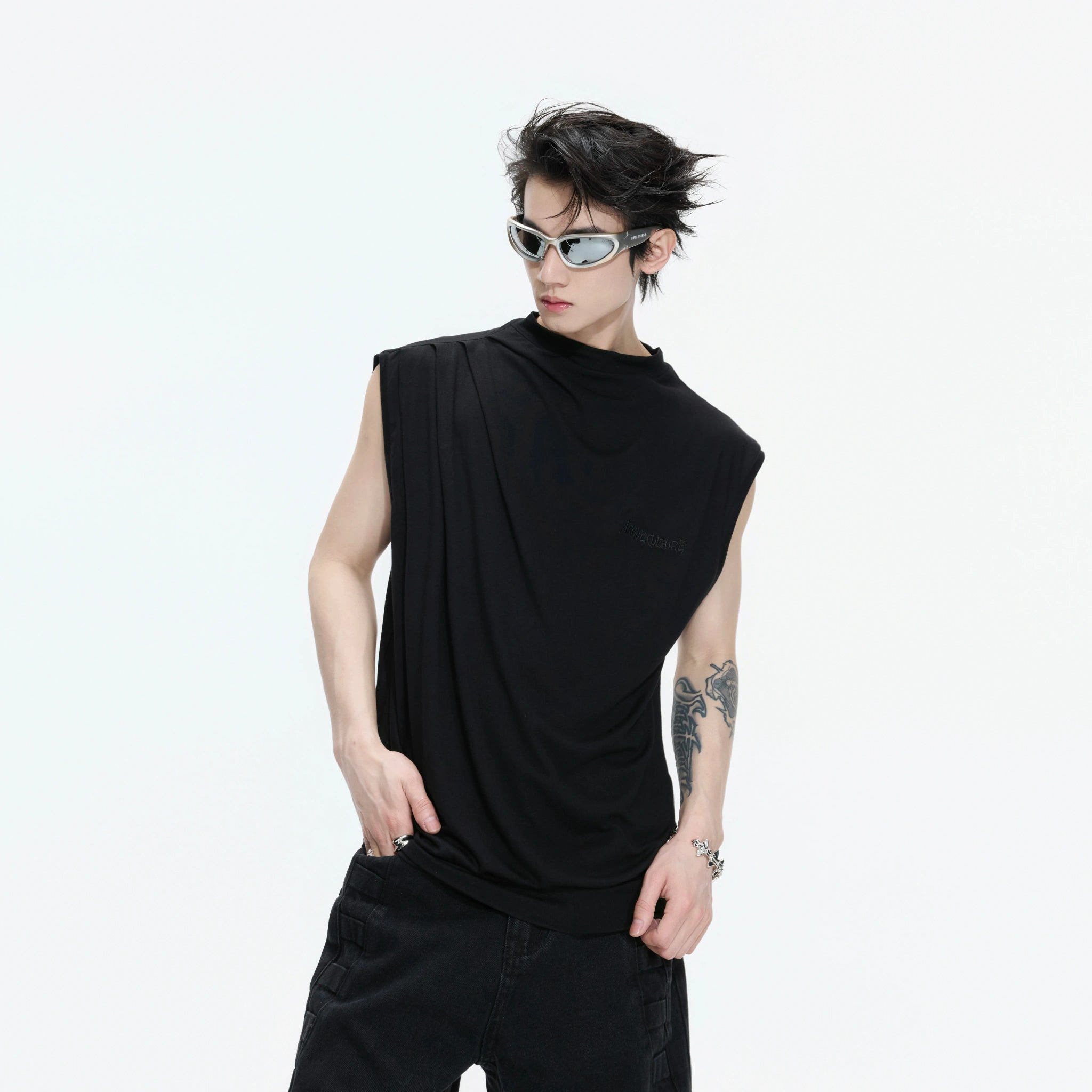 Modal Cotton Sleeveless Tee with Embroidered Lettering - main image 2