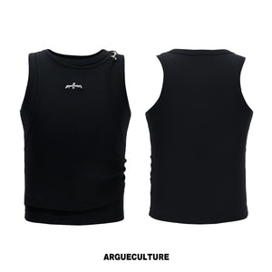 Faux-Layer Ribbed Tank with Metal Hardware - Black Top