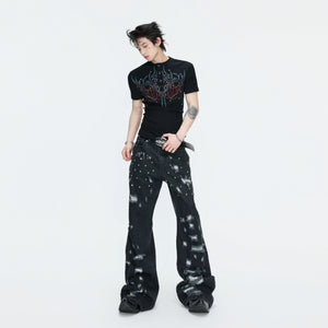 Distressed Rivet Wide-Leg Jeans in Washed Black - main image 3