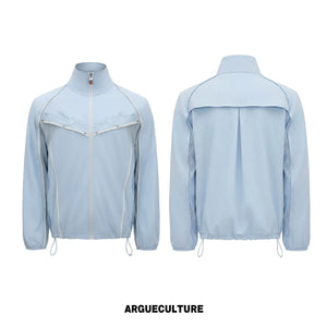 UPF 50+ Embroidered Stand-Collar Sun Jacket - Glacier Blue