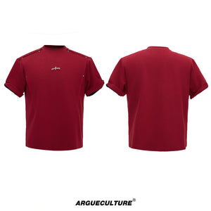 Contrast-Panel Unisex Crew Neck T-Shirt for Summer - Red Top