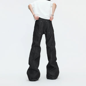 14 oz Black Raw Denim Deconstructed Straight-Leg Jeans - main image 2