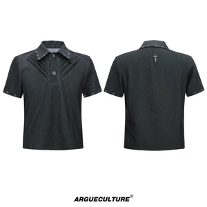 Washed Textured Polo Shirt with Structured Cut - Gray