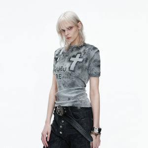 Distressed Cross Graphic Fitted T-Shirt | Cotton Blend - main image 2