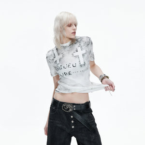 Distressed Cross Graphic Fitted T-Shirt | Cotton Blend - main image 4