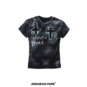 Distressed Cross Graphic Fitted T-Shirt | Cotton Blend - Black