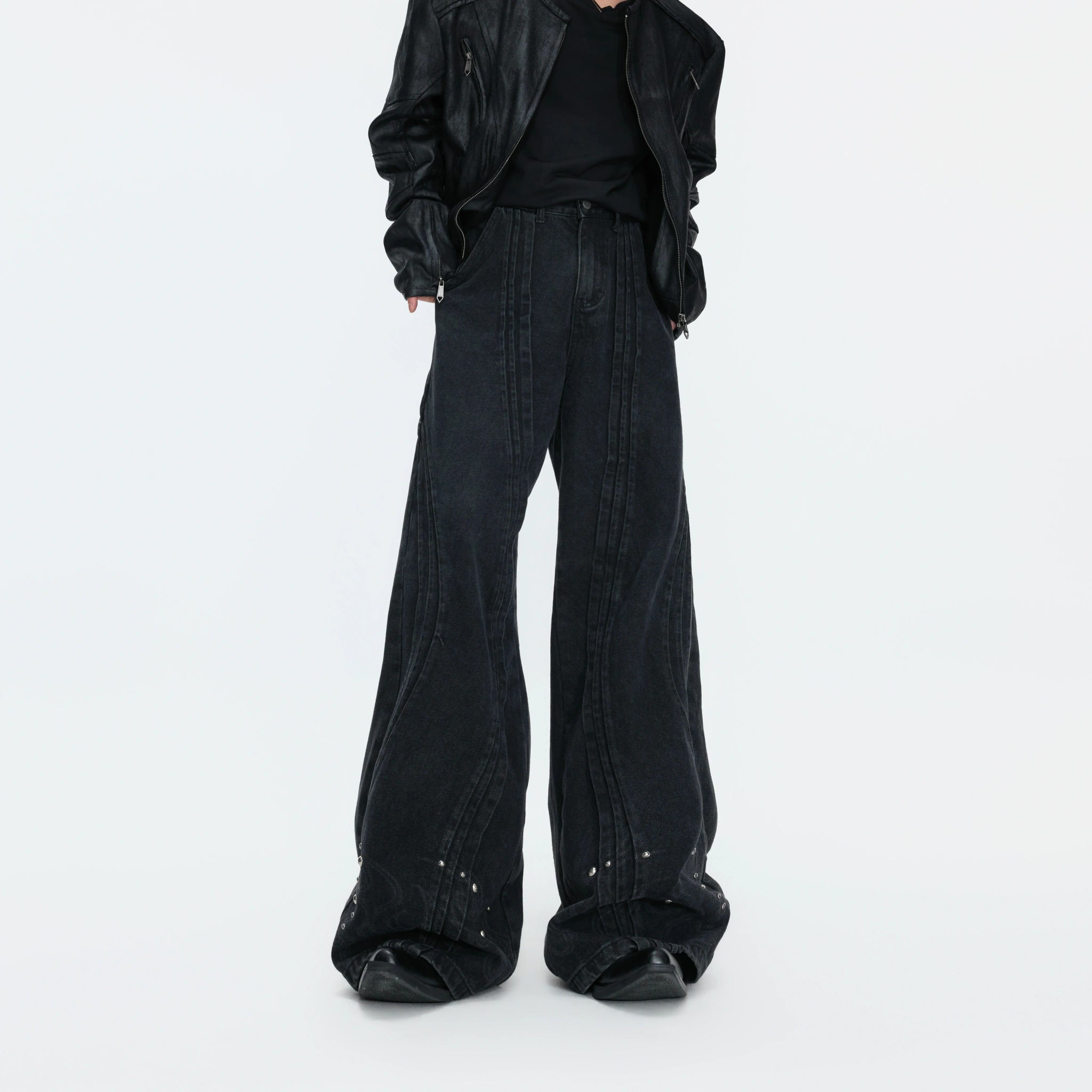 Black Wide-Leg Deconstructed Jeans | Washed Denim - main image 1