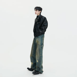 Distressed Patchwork Straight-Leg Jeans | Blue Denim - main image 4