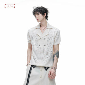 Openwork Embroidered Knit Polo Shirt | Short Sleeve - main image 1