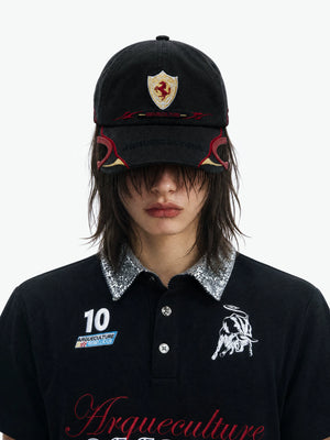 Embroidered Racing Baseball Cap in Washed Cotton Twill - main image 4