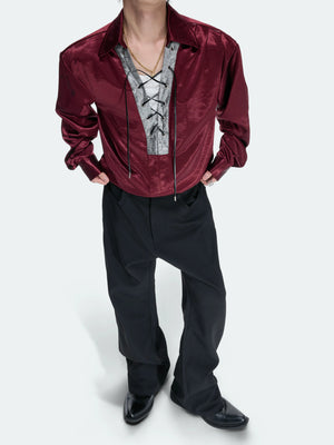 Contrast Lace-Up Satin Shirt | Relaxed Cropped Fit - main image 2