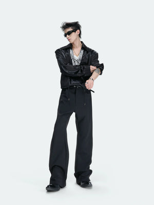 Contrast Lace-Up Satin Shirt | Relaxed Cropped Fit - main image 3