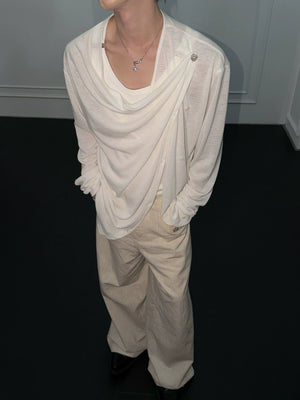 Asymmetric Draped Cowl-Neck Top | Linen-Blend Knit - main image 5