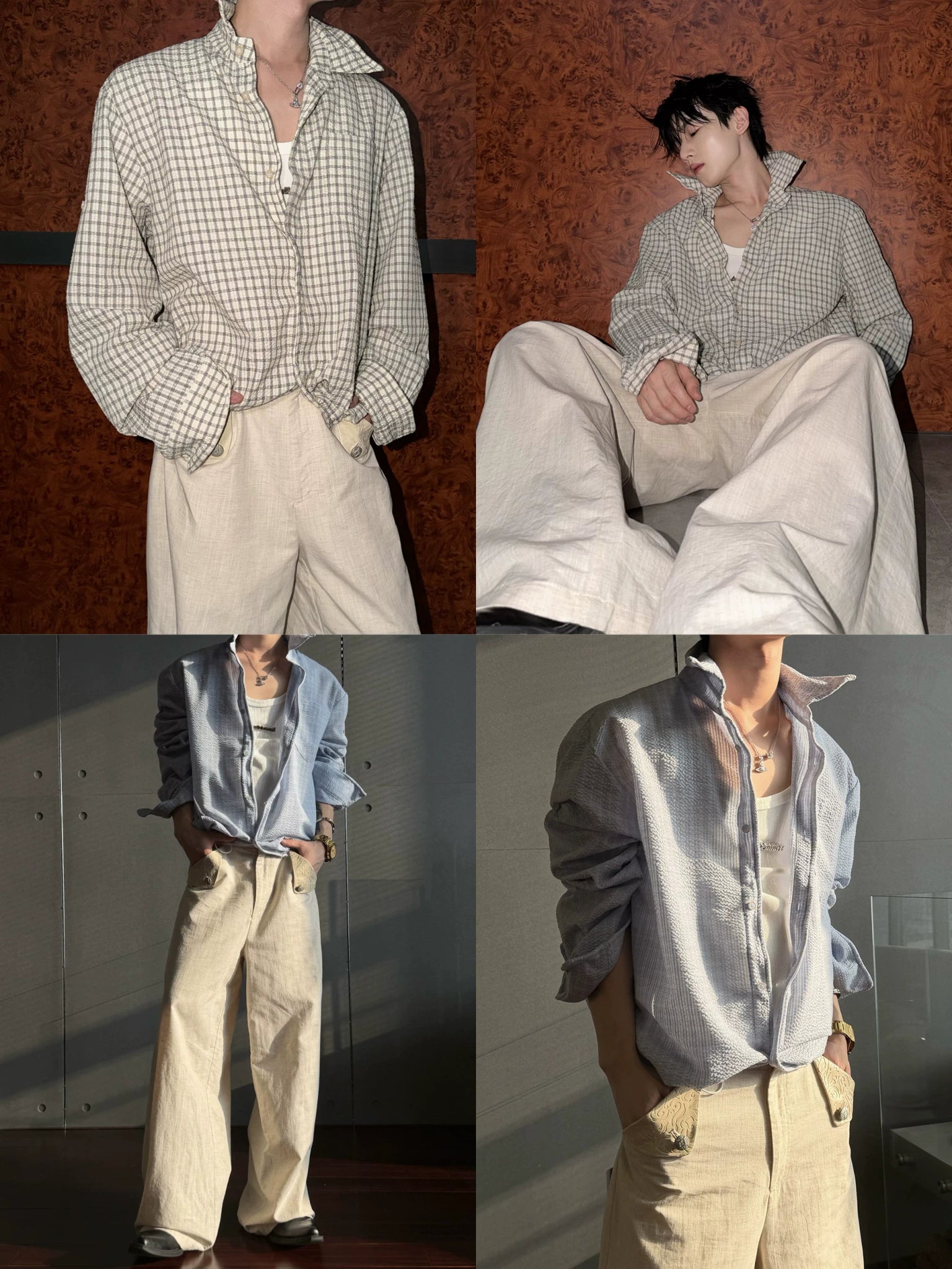 Cropped Check Seersucker Shirt with Drawcord Hem - main image 2