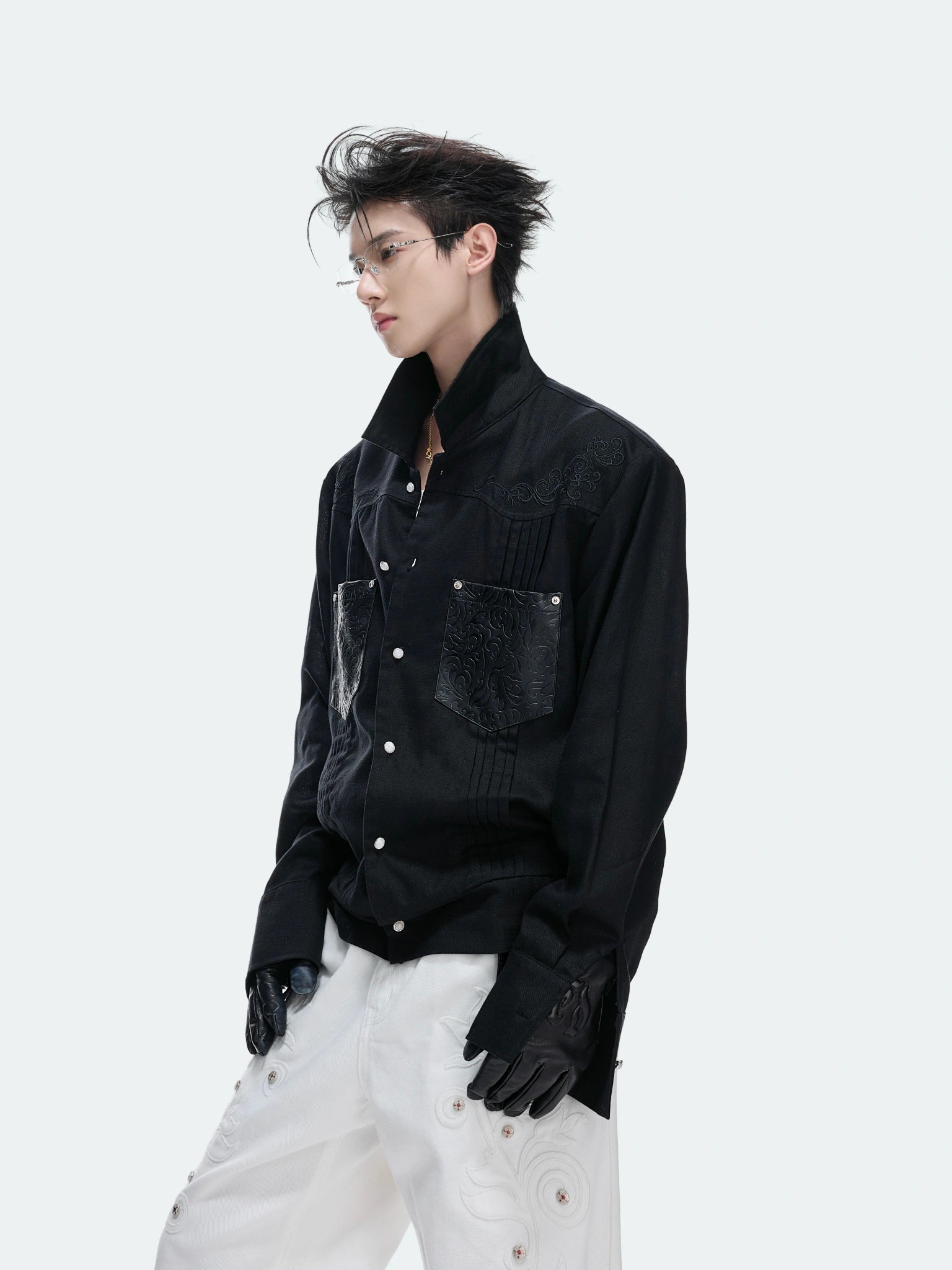 Floral Embroidered Linen Shirt Jacket | Argue - main image 2