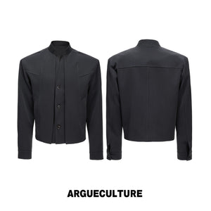 Deconstructed Cropped Blazer Jacket in Gray - Gray Top (Preorder)