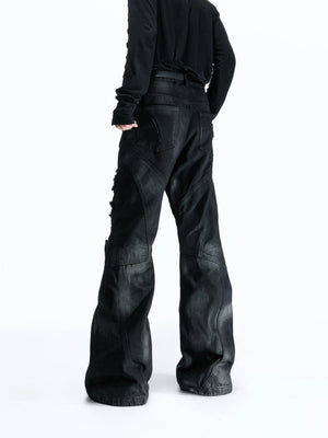 Wax-Coated Distressed Micro-Flare Jeans in Black - main image 4
