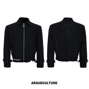 Spine Embroidered Cropped Structured Shoulder Jacket - Black