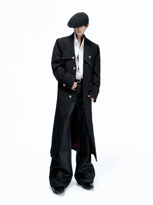 Black Long Coat With Contrast Lining and Back Vent - main image 2