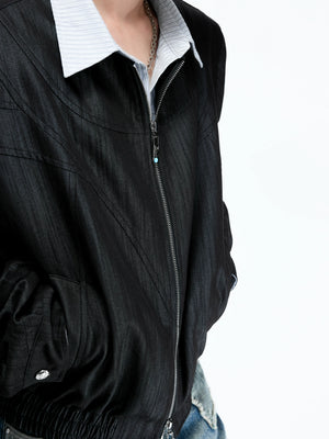 Striped Faux-Layer Cropped Jacket with Dual Zip - main image 4