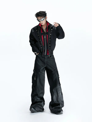 Cropped Black-Red Cross Jacket with Stand Collar Detail - main image 3