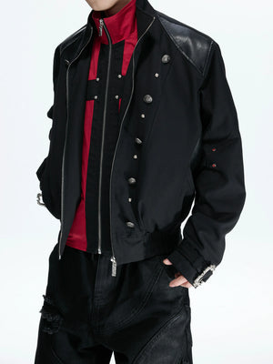 Cropped Black-Red Cross Jacket with Stand Collar Detail - main image 5