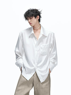 Pleated Satin-Finish Polyester Long-Sleeve Shirt - main image 4