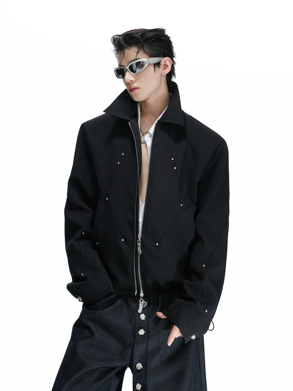 Deconstructed Rivet Dual-Zip Cropped Jacket - main image 1
