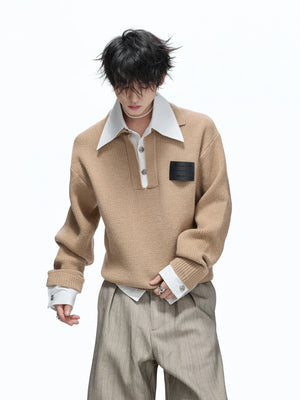 Faux-Layered Contrast Collar Knit Sweater - main image 1