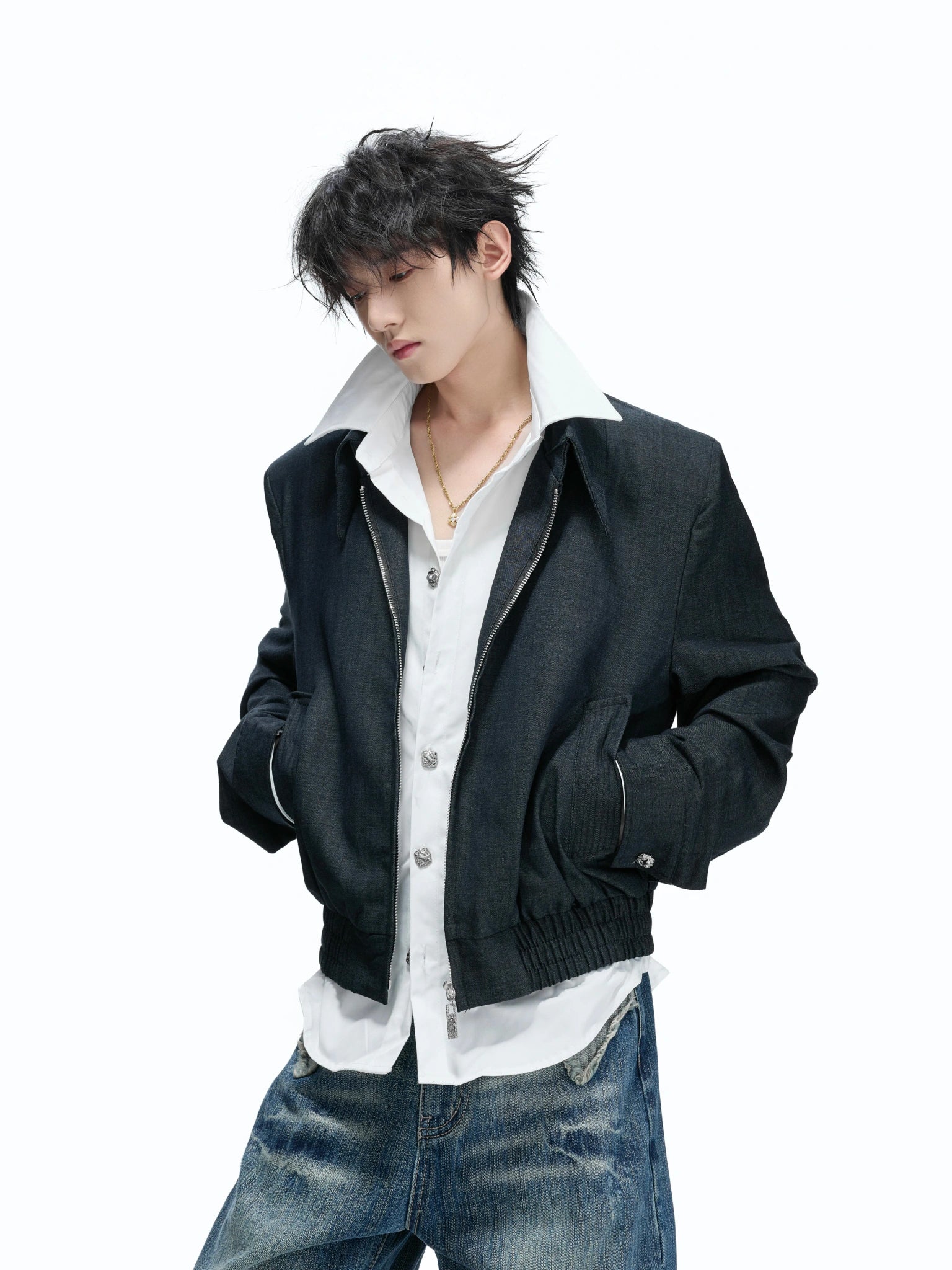 Deconstructed Faux-Layer Cropped Boxy Zip-Front Jacket - main image 2