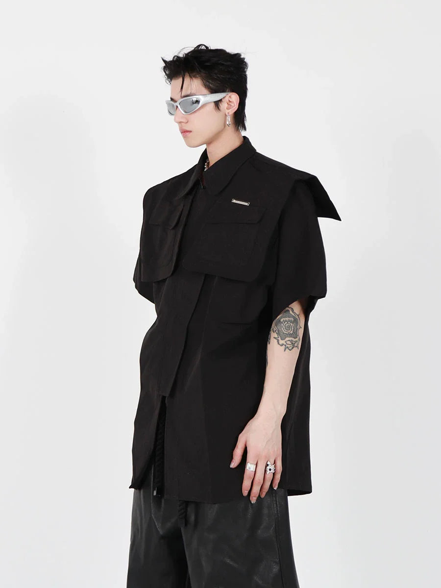 Deconstructed Sleeveless Kimono-Summer Edgy Mesh Top with Metal Accents