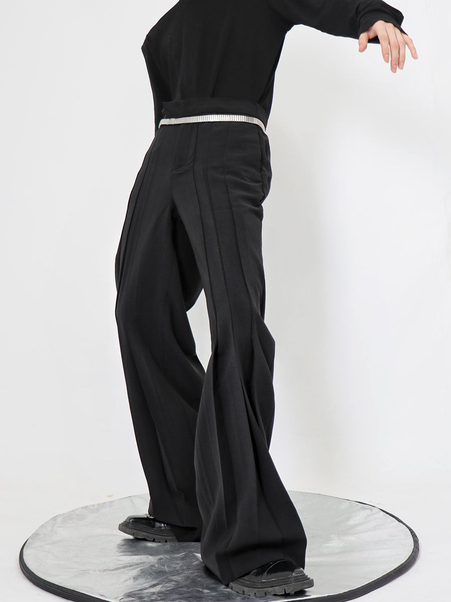 Layered-Pleat Wide-Leg Casual Pants - Loose Fit Streetwear Pants
