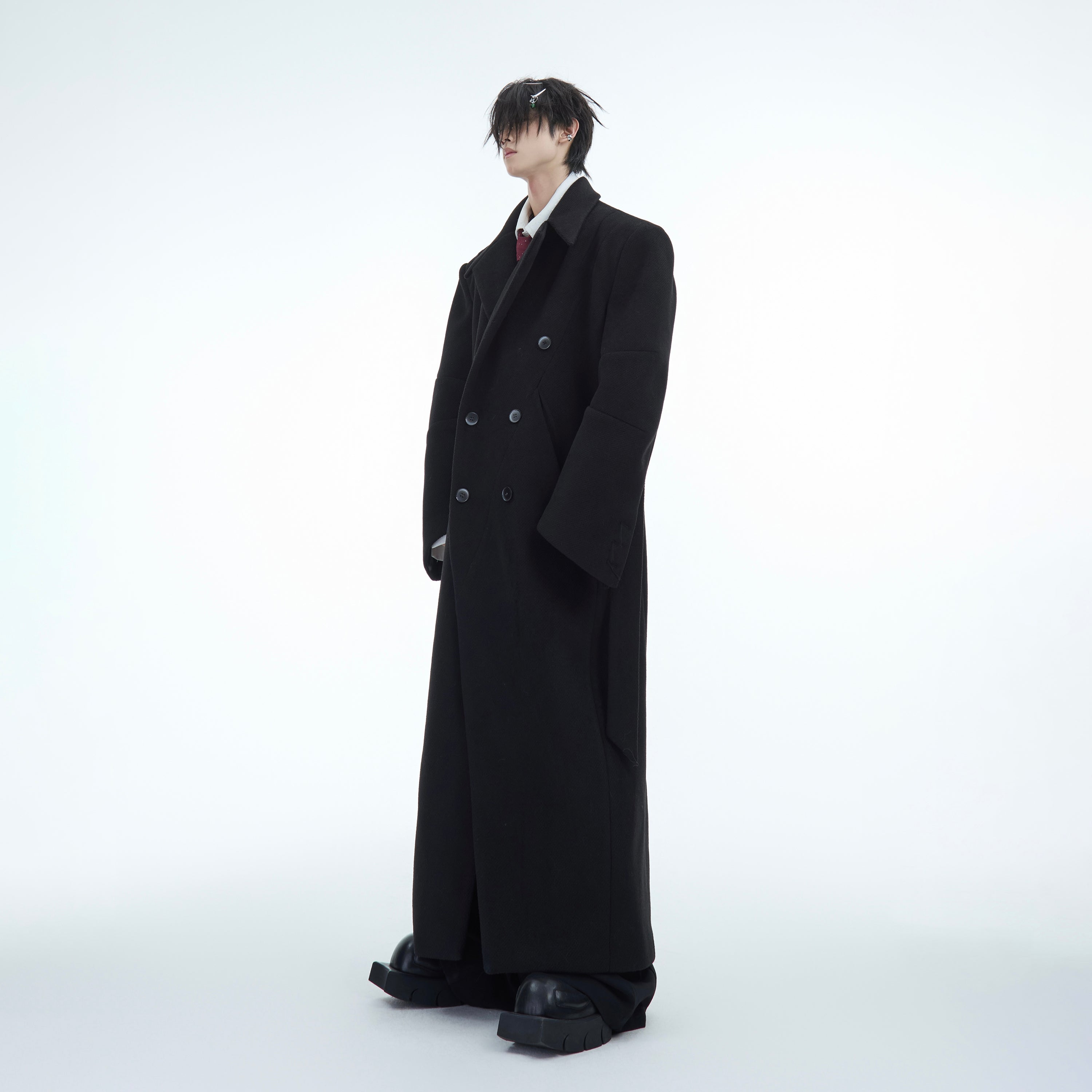 Oversized Double-Breasted Wool Trench Coat - Belted Knee-Length